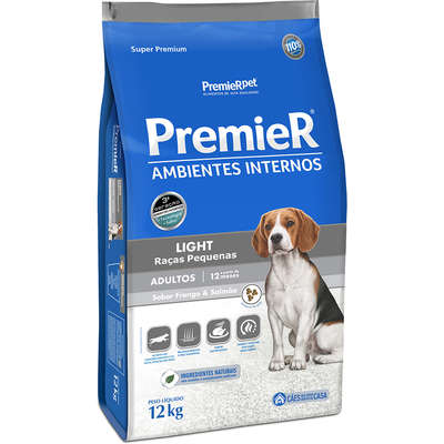 Premier Ambientes Internos Light Cães Adultos Raças Pequenas  Frango e Salmão 12kg   (Cód. 4493)